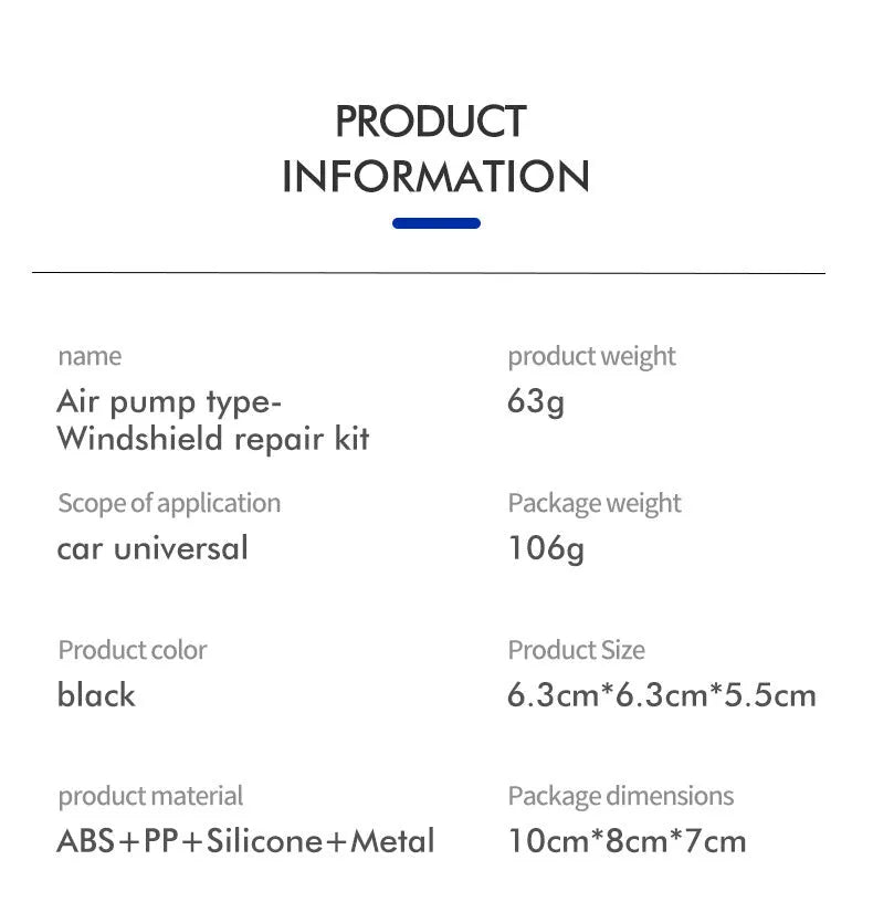 Plastic car windshield crack repair tool for DIY point repairs on laminated glass