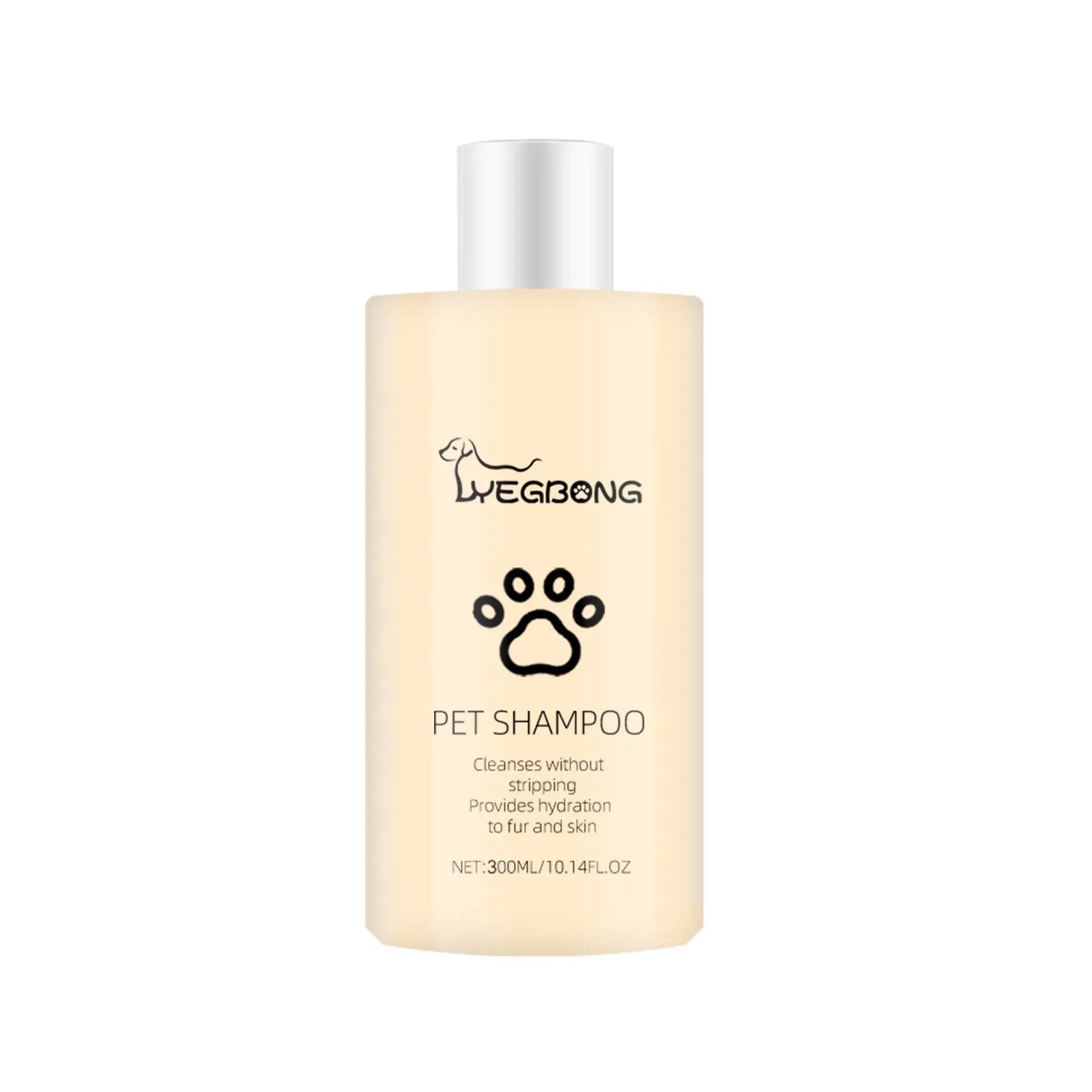 Dog shampoo bottle in 100ml and 300ml sizes with mild formula for cleaning and reducing coat tangles