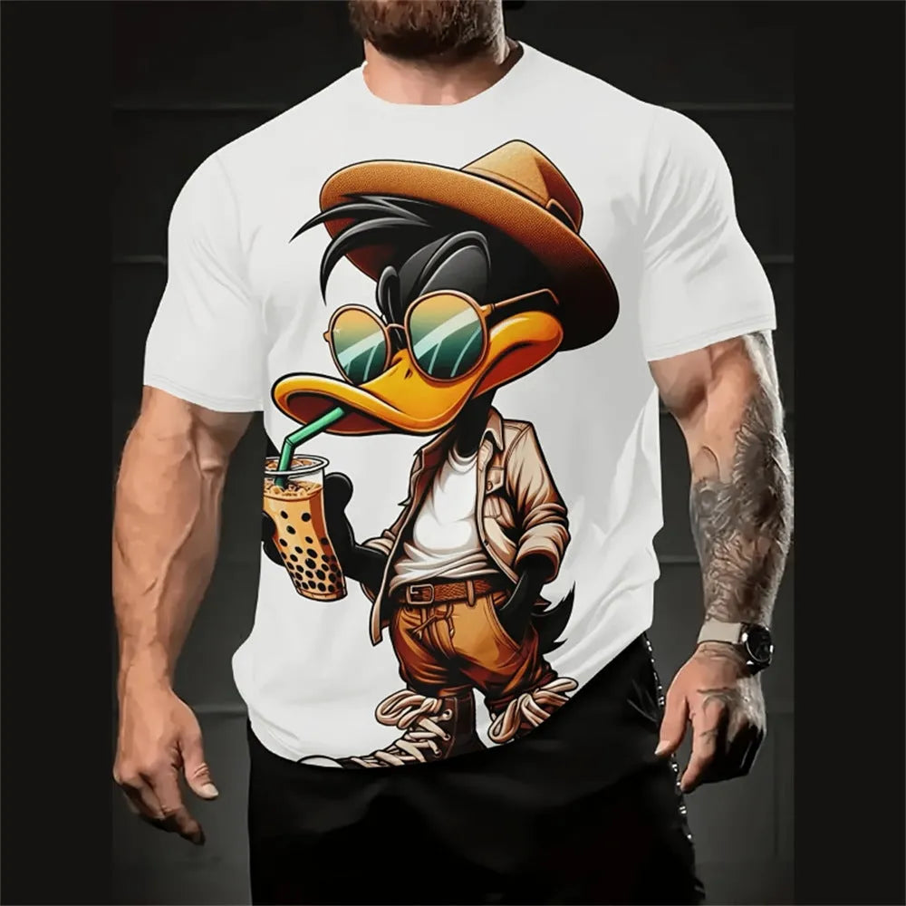 Men's loose-fit short-sleeve shirt with cartoon 3D print in linen blend fabric for summer wear