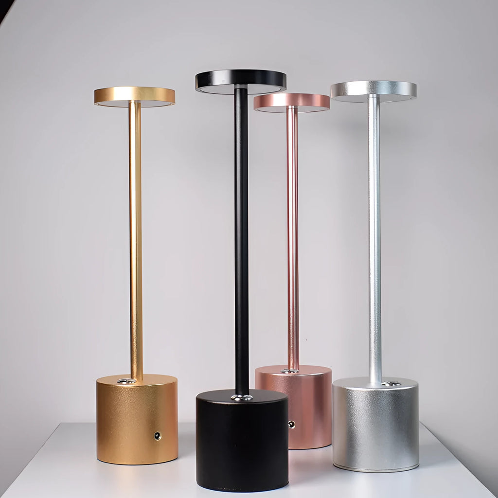 All-aluminium rechargeable LED desk lamp with touch dimming control in silver finish