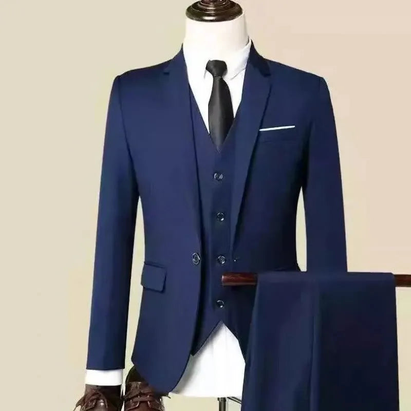 Men's Korean style slim fit three-piece suit set in business formal style