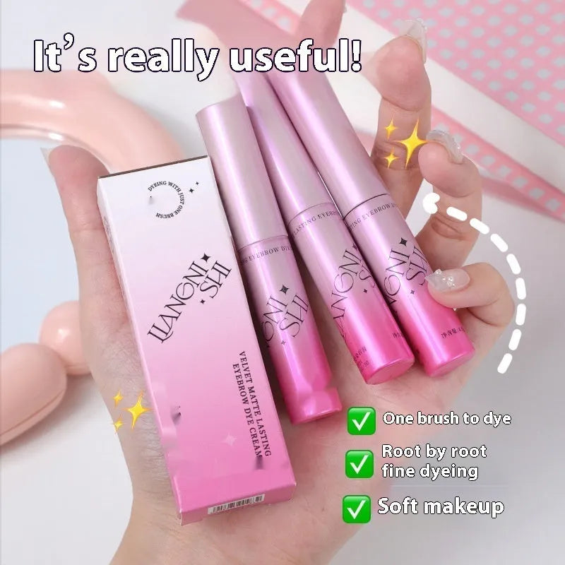 Eyebrow cream product with 4.5g net content showing four natural shade options for brow definition