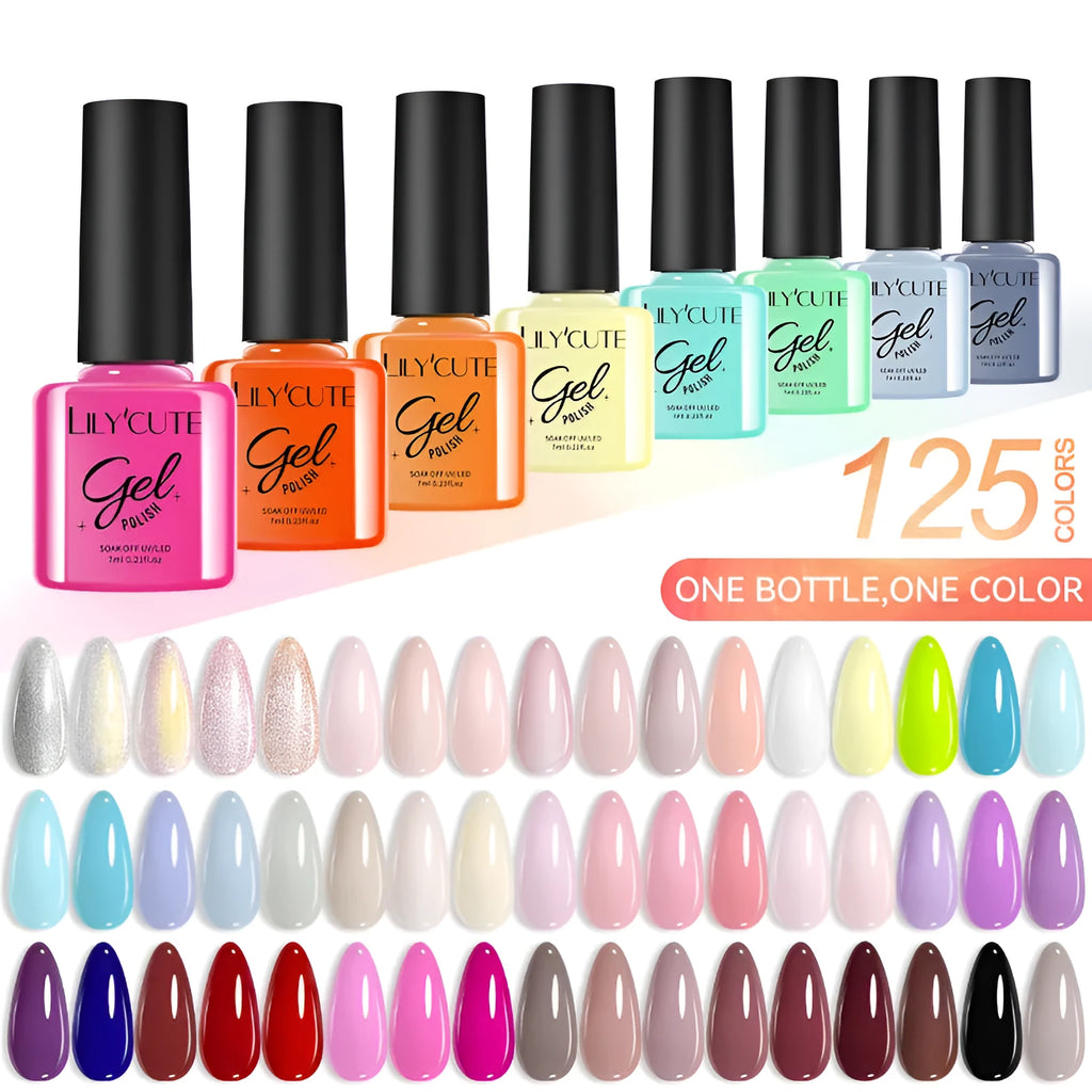 UV gel nail polish set with 20 glitter colours in 7ml bottles