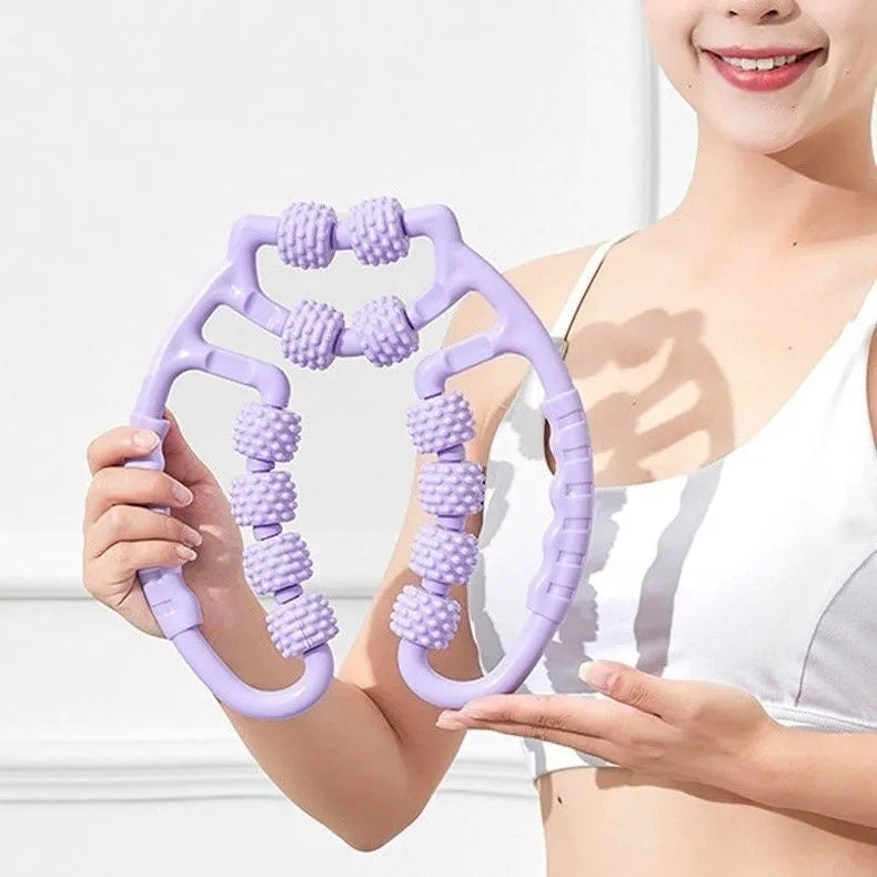 Ring clip leg massager roller in macaron pink with multiple wheels for muscle relaxation