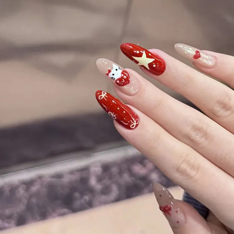 Sweet Girl Wearing Fake Nails press-on sets in random colours for easy application
