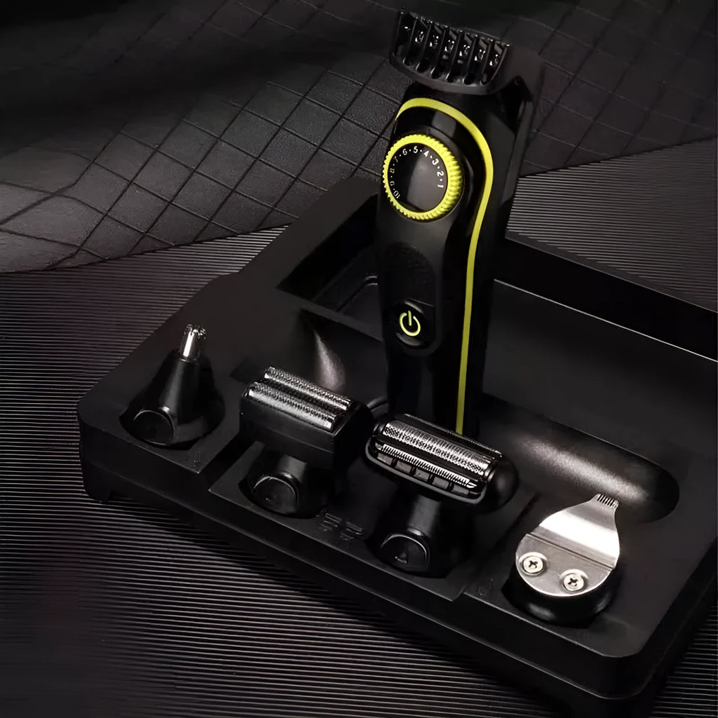 Black KM-696 rechargeable electric hair clipper kit with stainless steel blade and cleaning brush