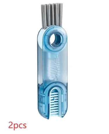 3-in-1 tiny bottle cup cover brush straw cleaner tool in transparent green, showing spiral brush and bevel corner design