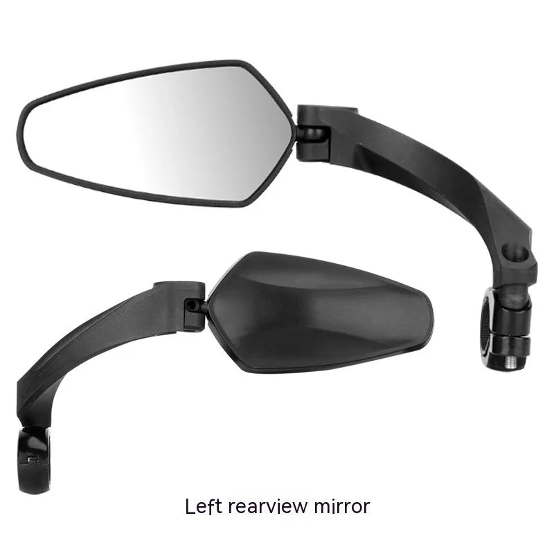 Black rotatable rearview mirror for mountain bike handlebars made of PMMA acrylic.