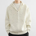 Hooded thickened cardigan sweater, loose fit, in black, blue, or apricot, sizes M to XXXL
