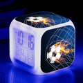 Football pattern square alarm clock with cartoon design for children's bedrooms