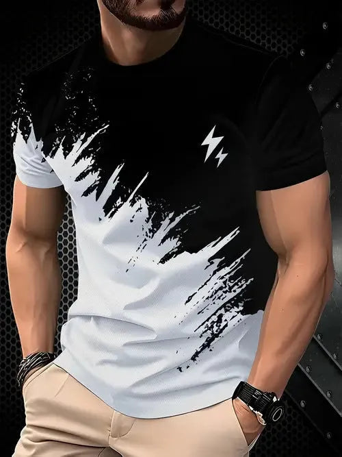 Men's loose-fitting casual T-shirt in polyester with short sleeves, shown in multiple colours