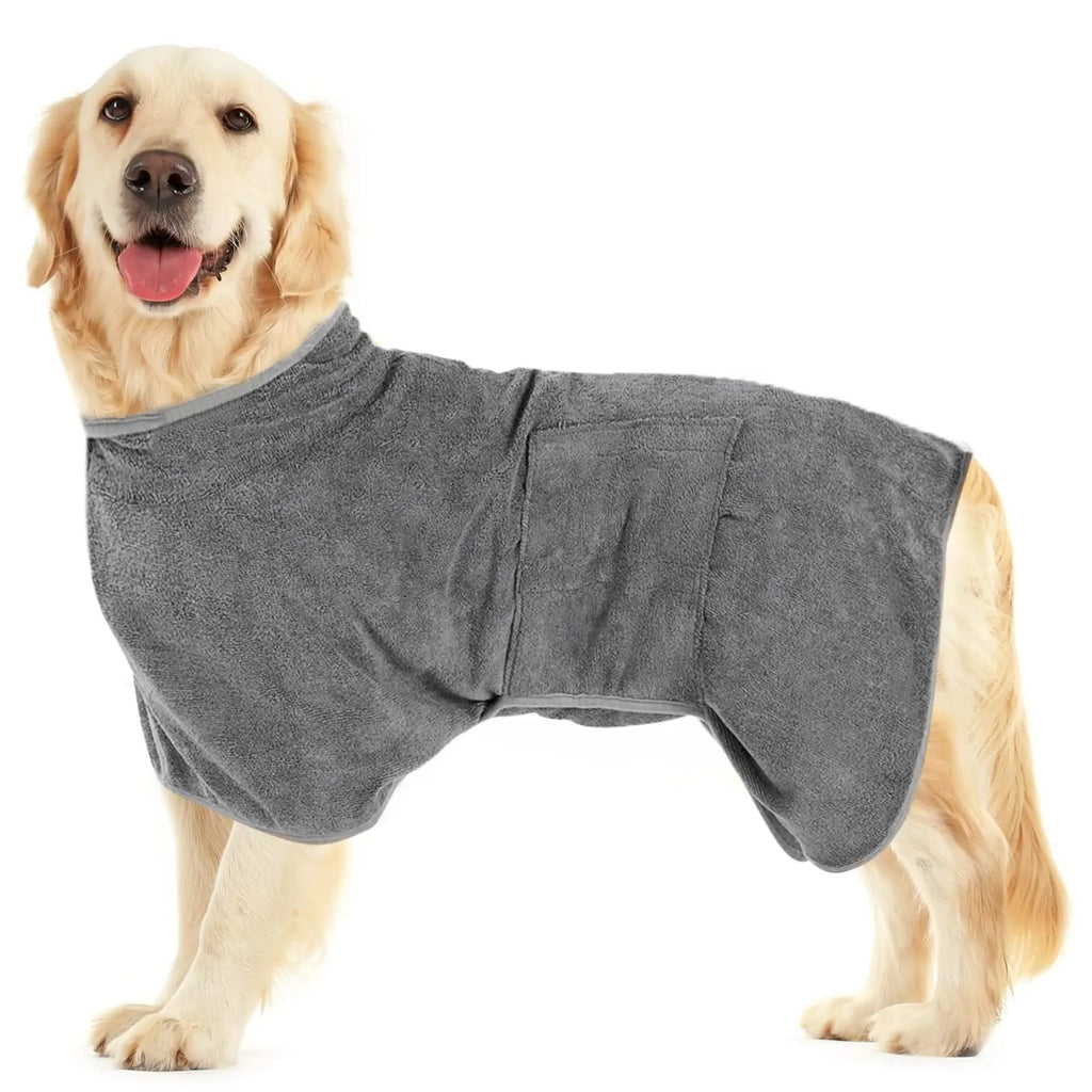 Nylon pet drying robe for dogs and cats in grey with orange edge design