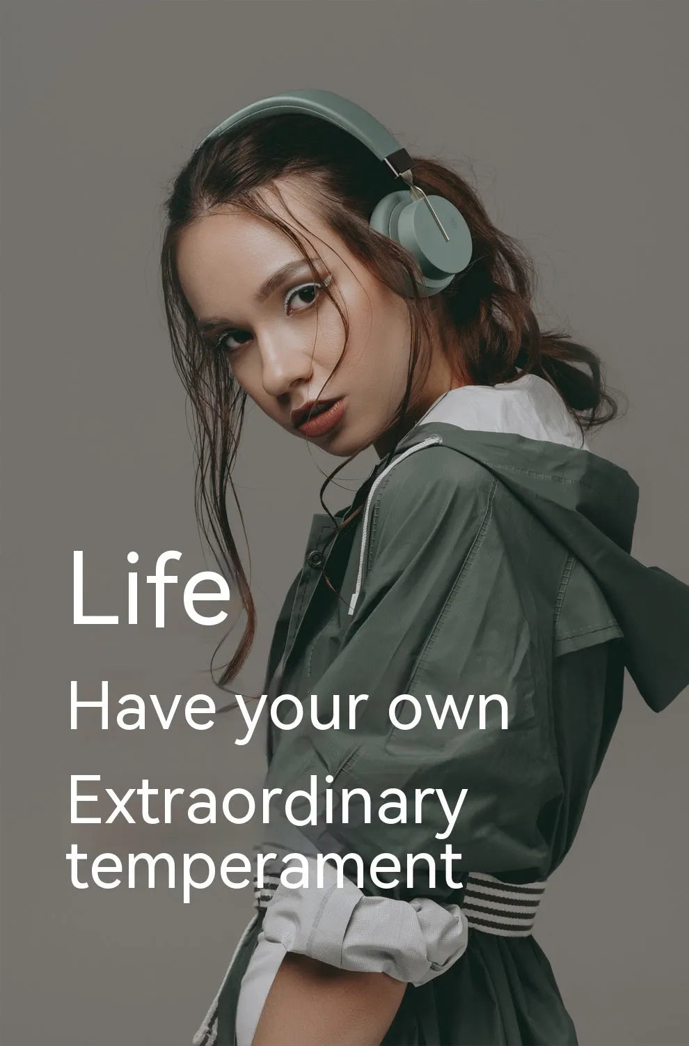 Solid colour Bluetooth headset worn on head with 10-metre wireless range for calls and music