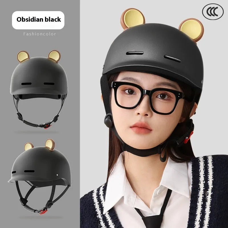3C certified adult electric bicycle helmet with ABS shell shown in multiple colour options.