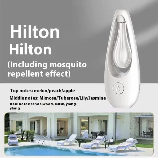 Blue ultrasonic aroma diffuser with mosquito repellent function, 15cm diameter, showing essential oil bottle