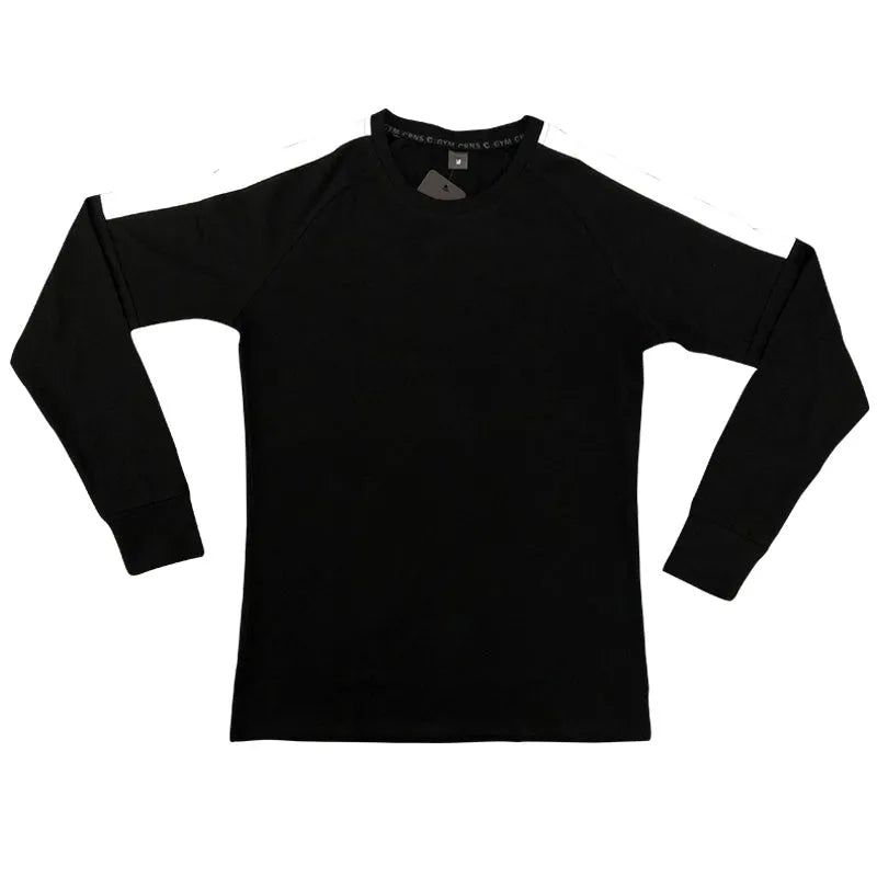 Men's long sleeve cotton t-shirt in black, green, or grey, hip length, moisture wicking, sizes M to XXL