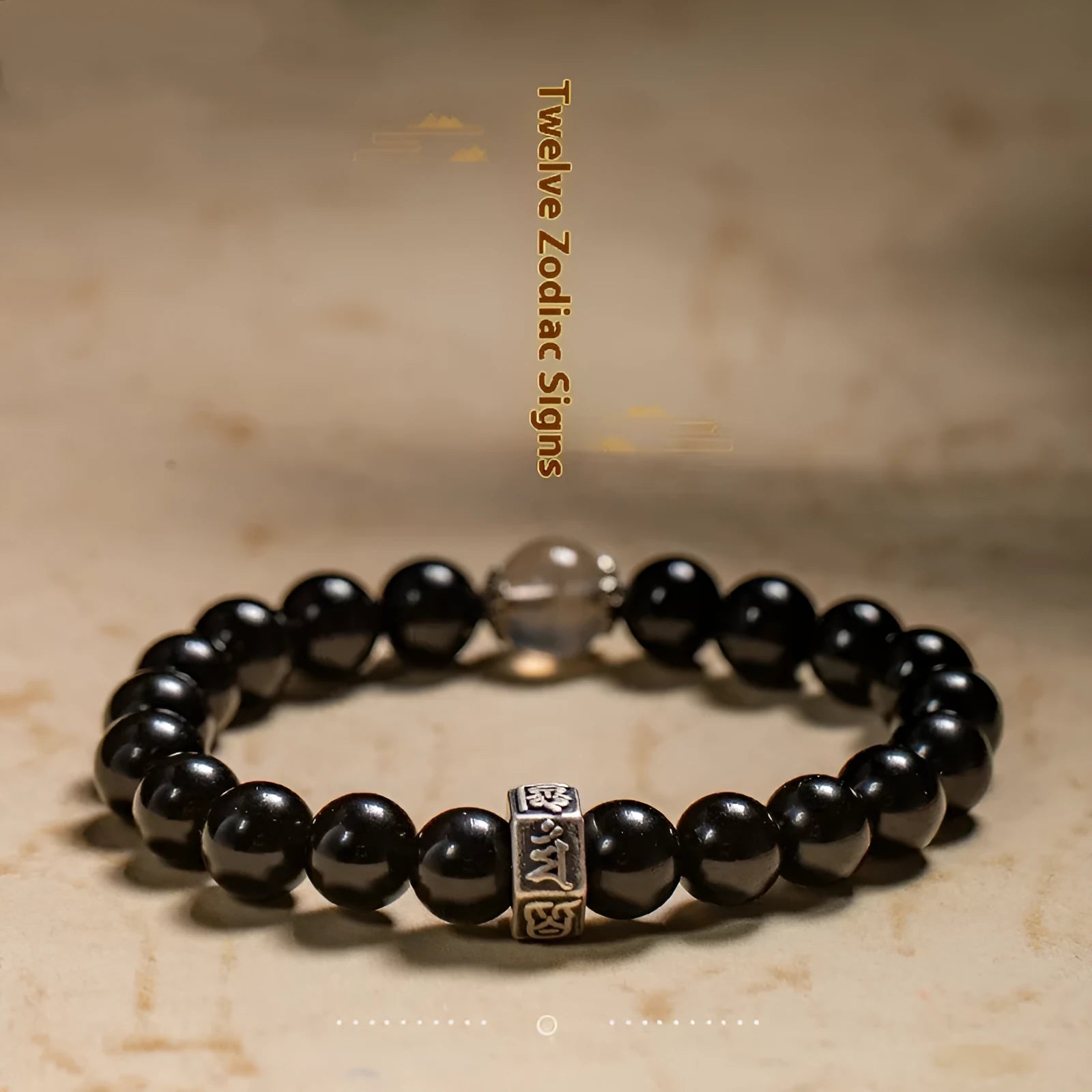 8mm obsidian zodiac bracelet with Buddhist statue beads and animal charms