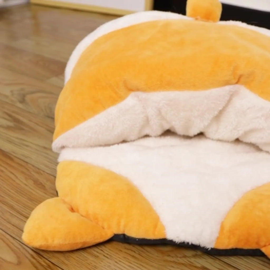 Orange semi-closed cat sleeping bag measuring 65cm x 53cm