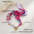 Geometric love pendant necklace and matching bracelet set with colourful silk scarf design on 18K stainless steel chain.