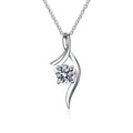 925 sterling silver necklace with round moissanite pendant, four-claw setting and O-shaped chain in white gold colour