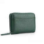 Genuine leather zipper coin storage bag with anti-theft swiping function in solid colour design