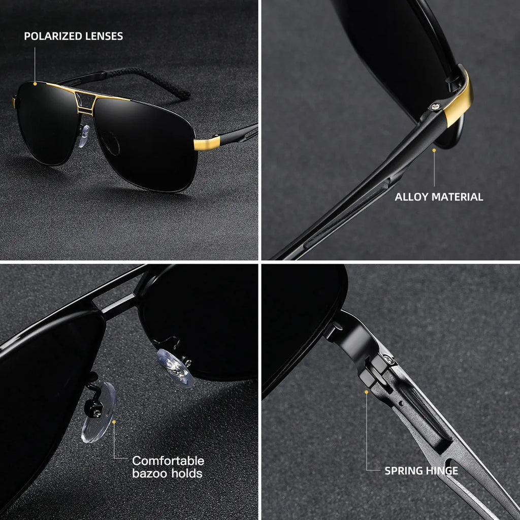 Men's polarised aviator sunglasses with orange red TAC lenses and metal frame