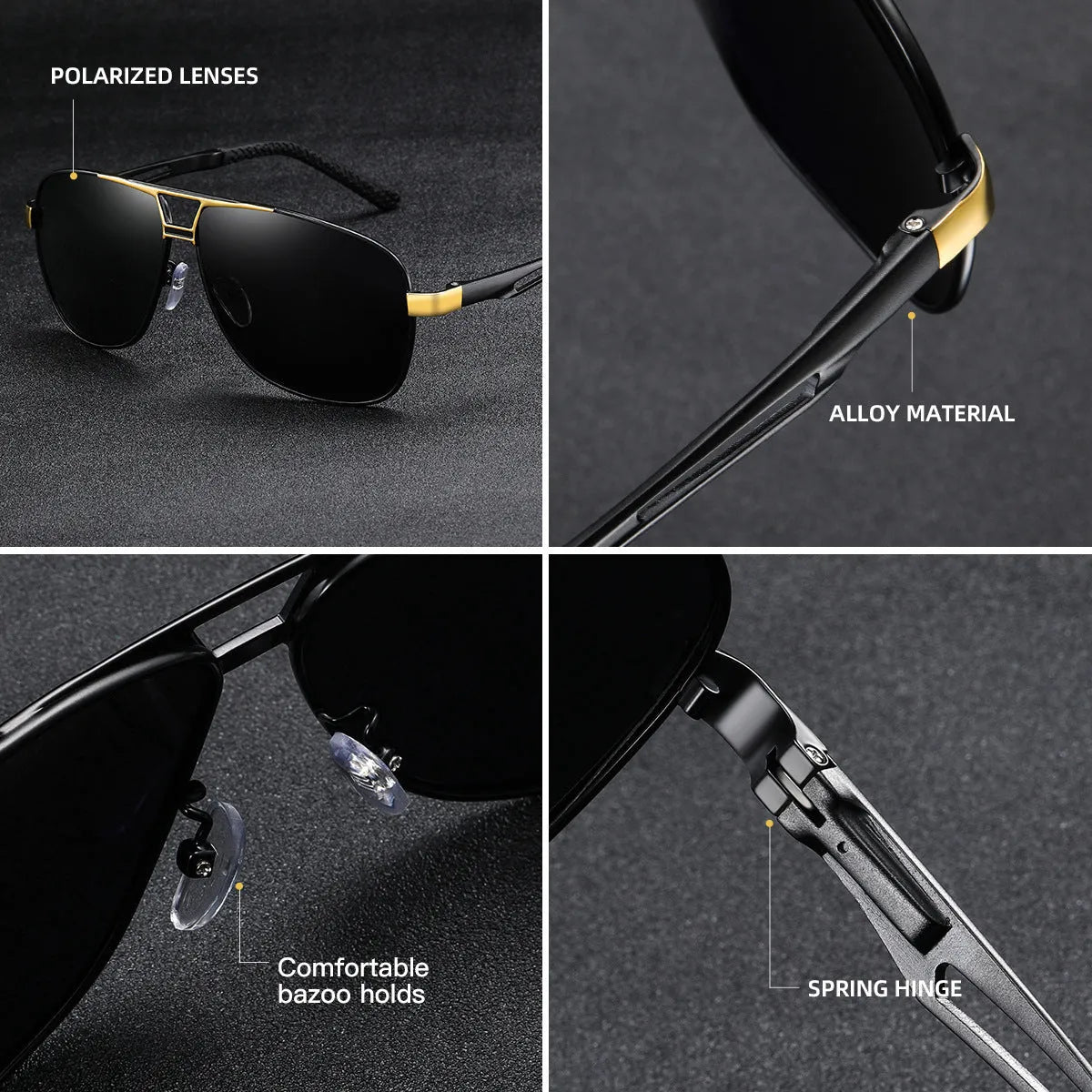 Men's polarised aviator sunglasses with orange red TAC lenses and metal frame