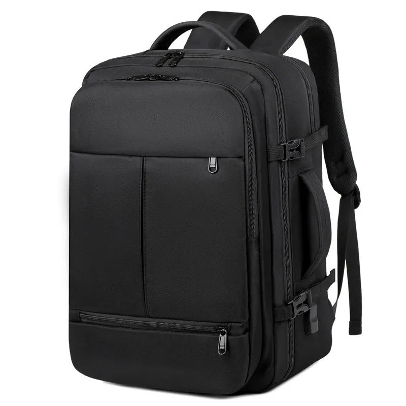 Large capacity backpack showing multiple pockets and zippers, designed for 15.6-inch computers and business travel