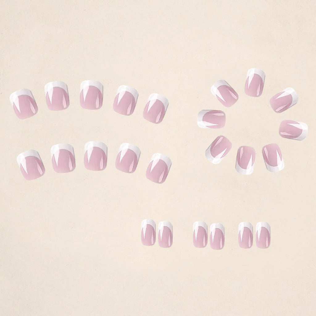 24 white plaid pattern false nail tips with adhesive backing