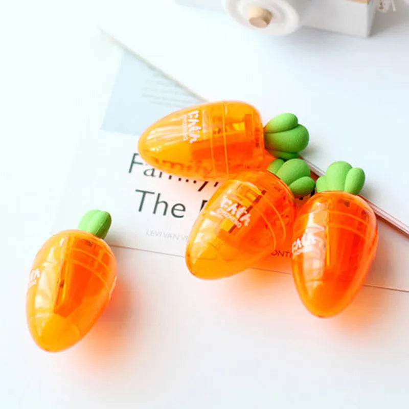 Orange carrot-shaped pencil sharpener YZ1577 with no-blade safety design