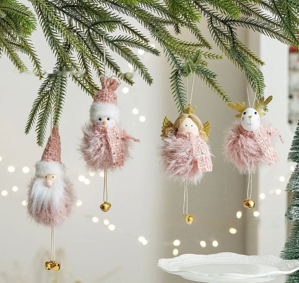 Pink plush snowman doll Christmas pendant with cloth material and modern art styling