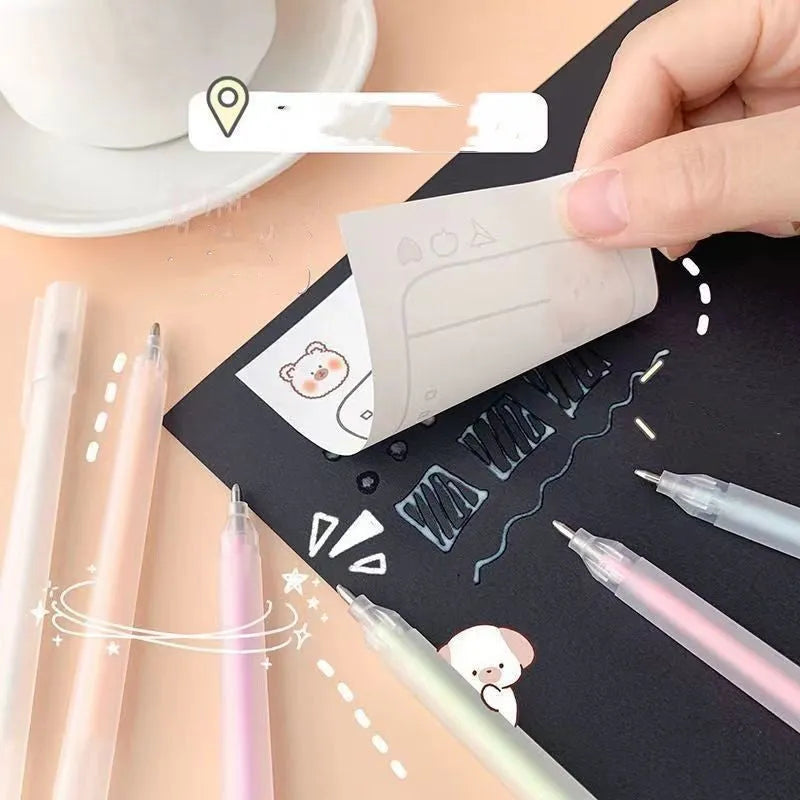 Cap-pulling quick-dry dispensing pen in six colour options showing plastic construction
