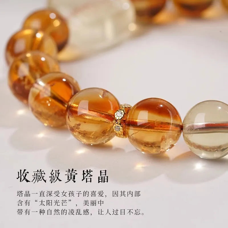 Carved citrine ethnic bracelet with geometric design measuring 10mm
