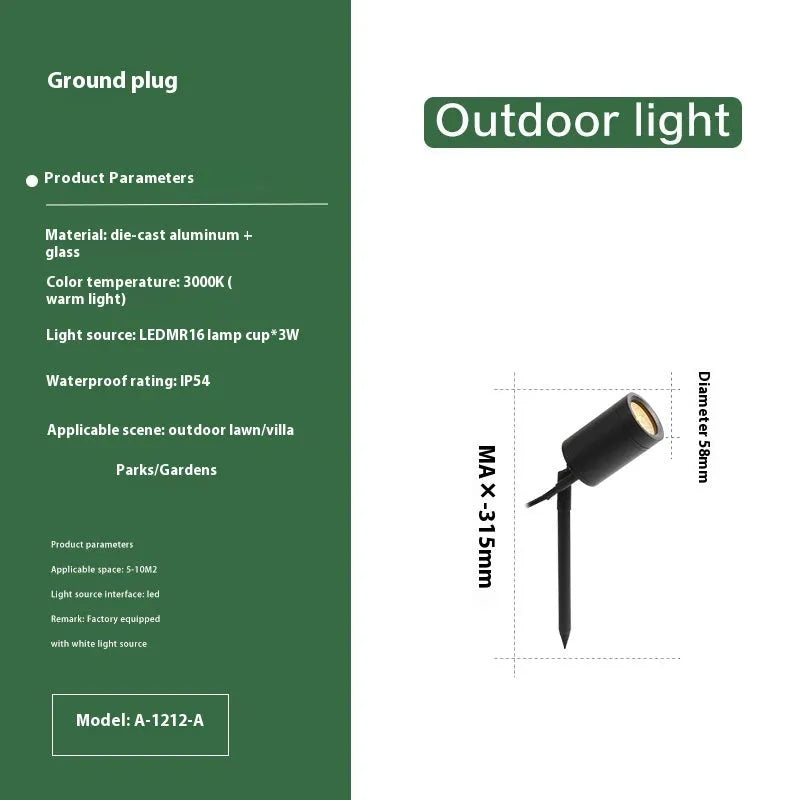 Outdoor aluminium ground lamp with IP65 waterproof rating for garden and courtyard illumination