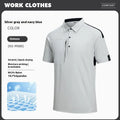 Men's loose fit nylon T-shirt with a stand collar and contrasting colour stitch details.