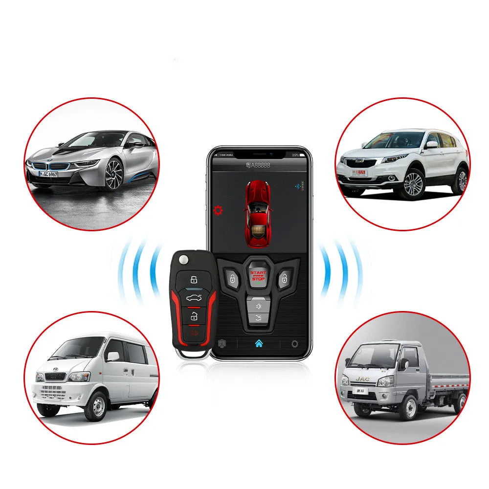 Red and frosted black car alarm system with remote controls for 3000m vehicle security
