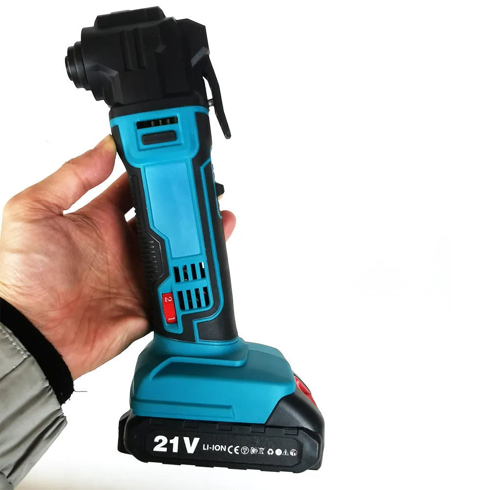 Rechargeable brushless lithium battery trimming machine with metal construction and plastic storage box containing accessories