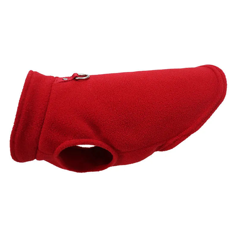 Solid colour polar fleece dog waistcoat in red, black, blue, grey, green, purple, pink, brown options