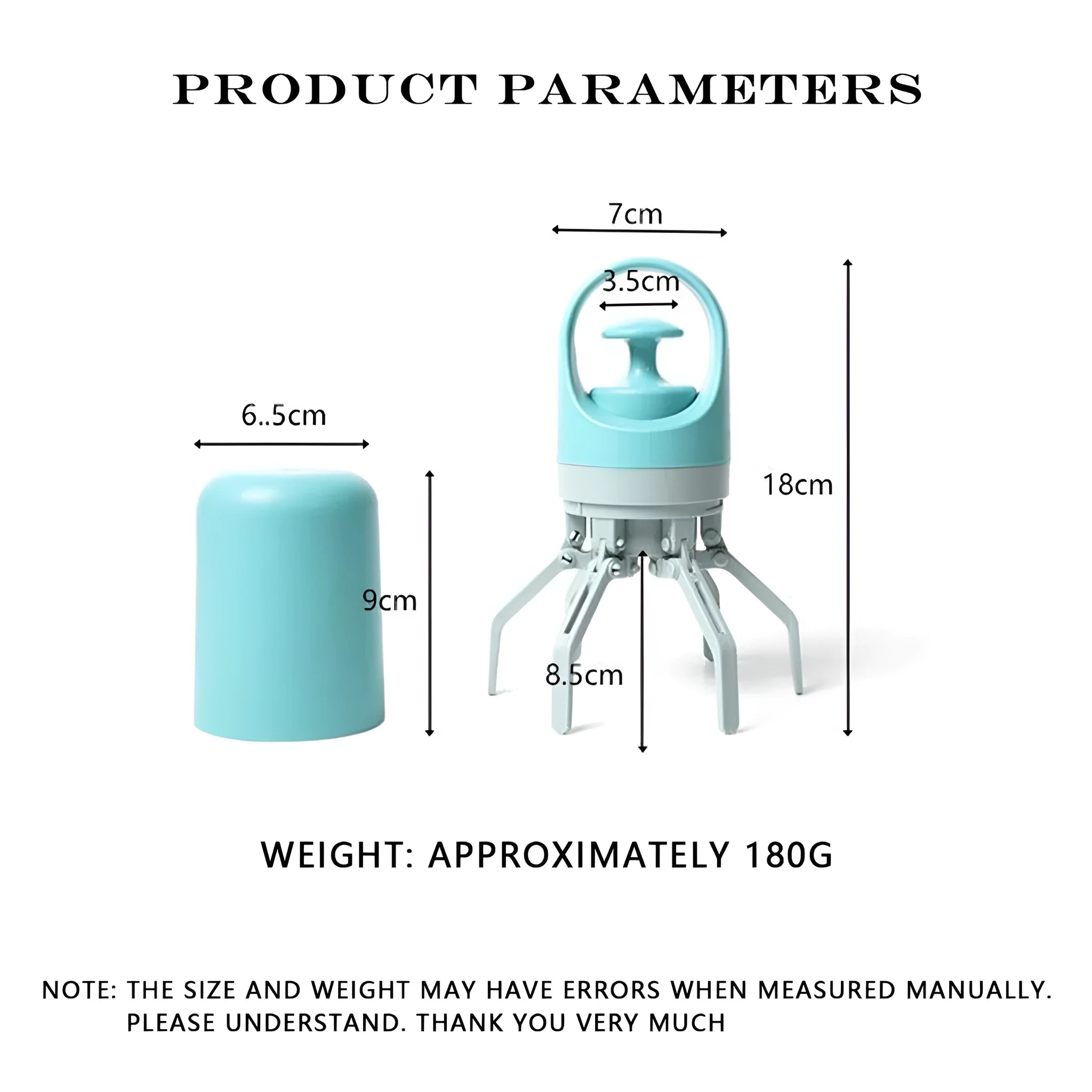 Blue and orange portable pet waste scooper with claw mechanism and built-in bag dispenser