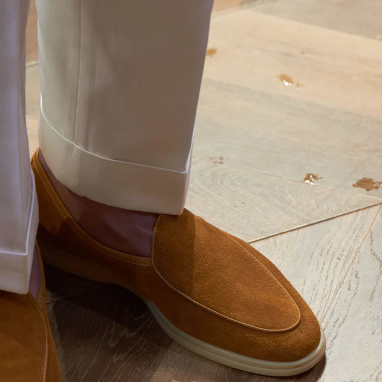 Men's handmade loafers in genuine leather with TPR sole, available in black, white, brown, dark brown, and beige colours