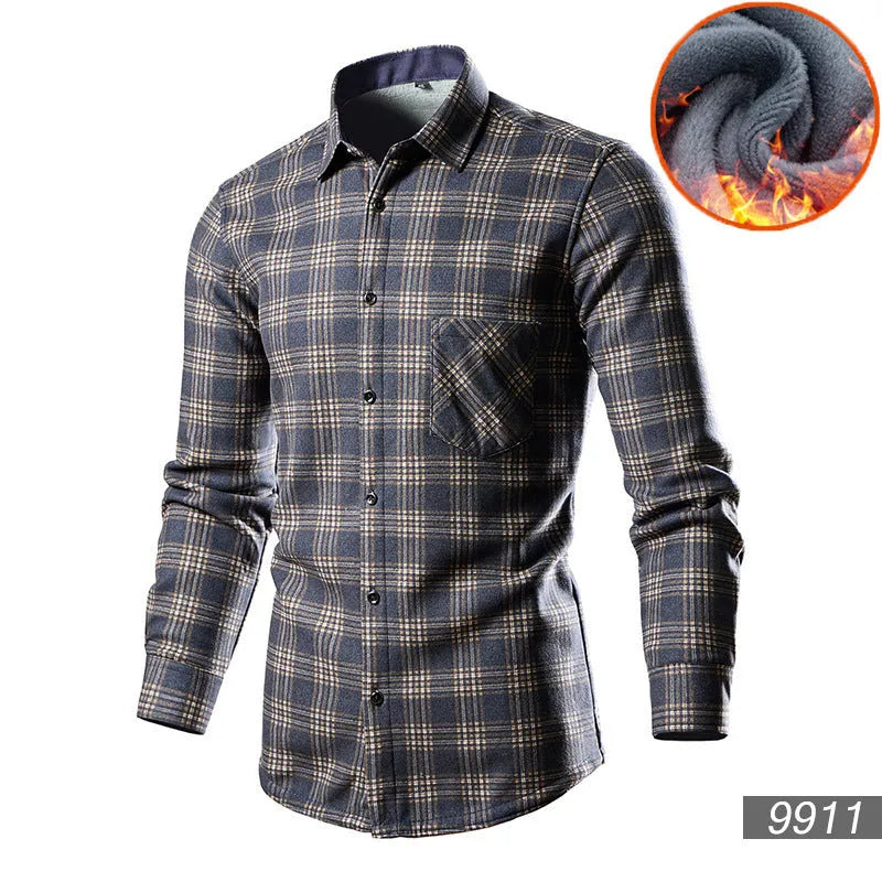 Men's loose fit cardigan shirt with fleece lining in a solid colour.