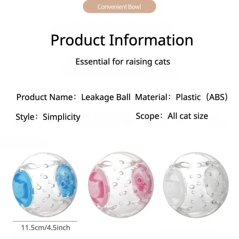 11.5cm clear plastic pet slow feeder ball for cats and dogs with food dispensing holes