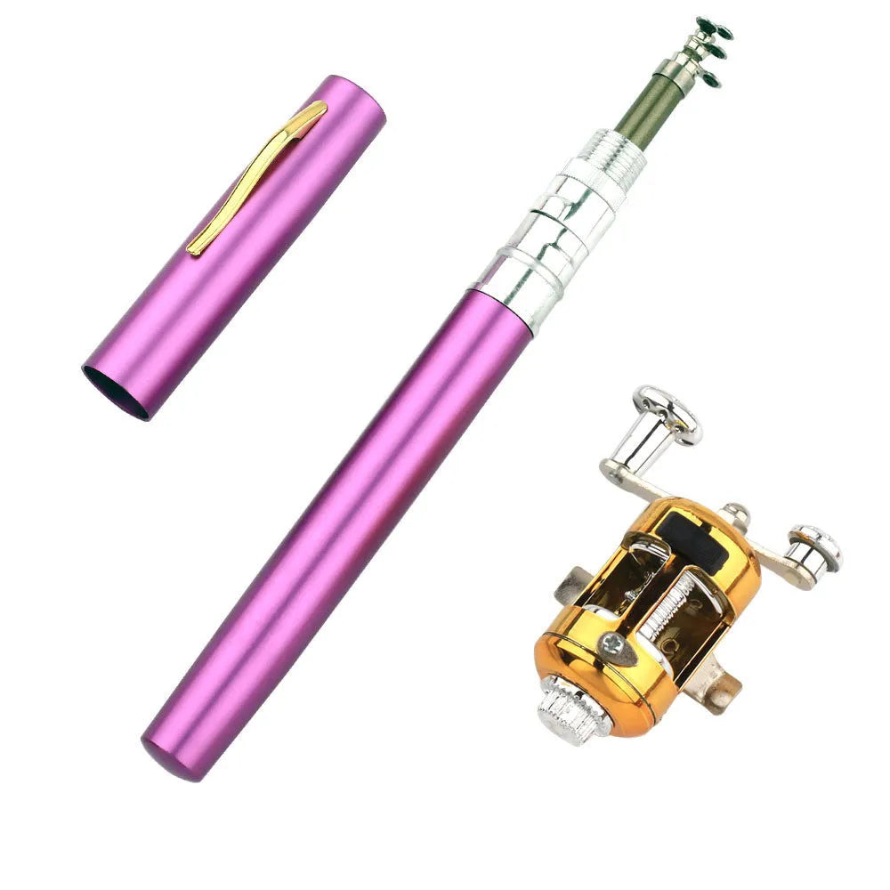Telescopic fishing rod collapsed in aluminium alloy case beside extended 1m rod with drum attached