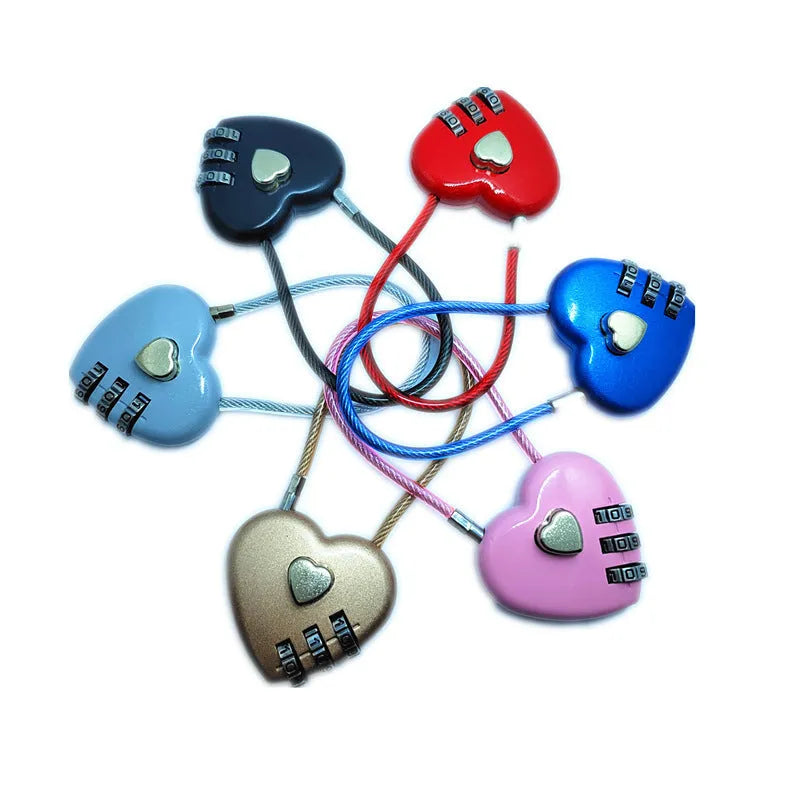 Peach heart design wire rope security lock in assorted colours with steel cable.