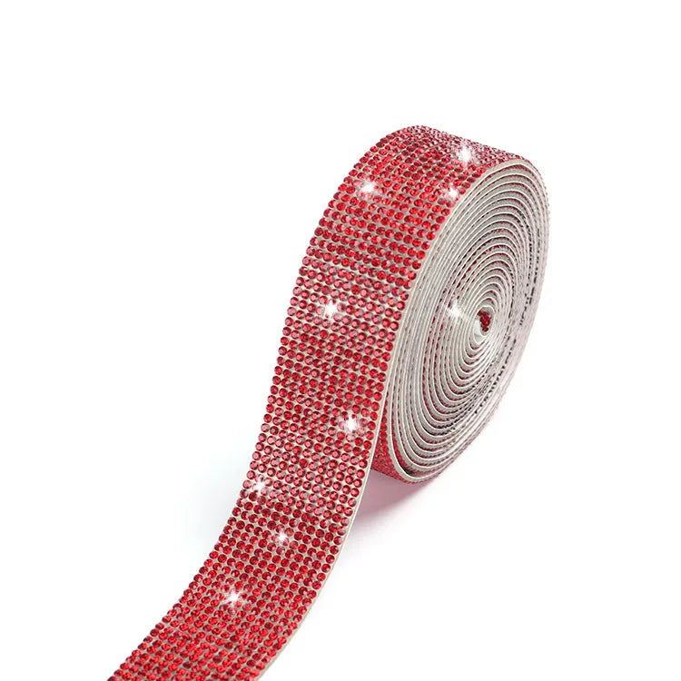 Self-adhesive water drill strip showing electroplated glass surface with adhesive backing, available in white and AB colours