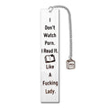 Stainless steel literary bookmark with tassel measuring 13cm by 2.6cm in metal construction