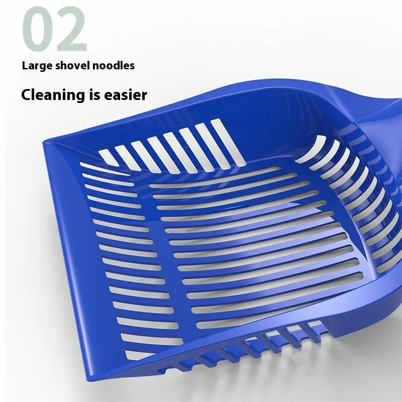 Cat litter scoop in red, yellow, or blue colour, showing small and medium size options for cleaning litter trays.