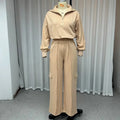 Women's light camel lapel collar top and wide leg trousers two-piece work clothes set