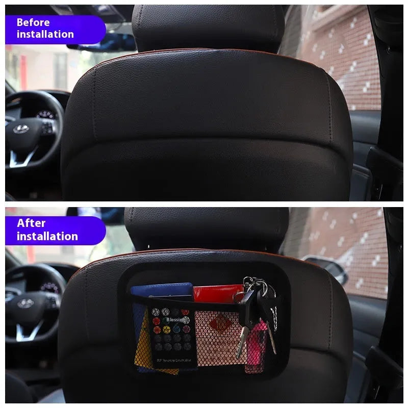 Adhesive polyester mesh storage net pocket in large or small size for car and home paste-on organisation