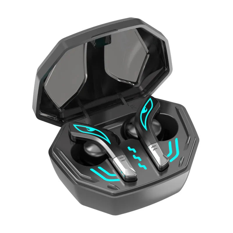 X15 wireless gaming Bluetooth headset with in-ear design, charging box, and cable showing multi-colour options